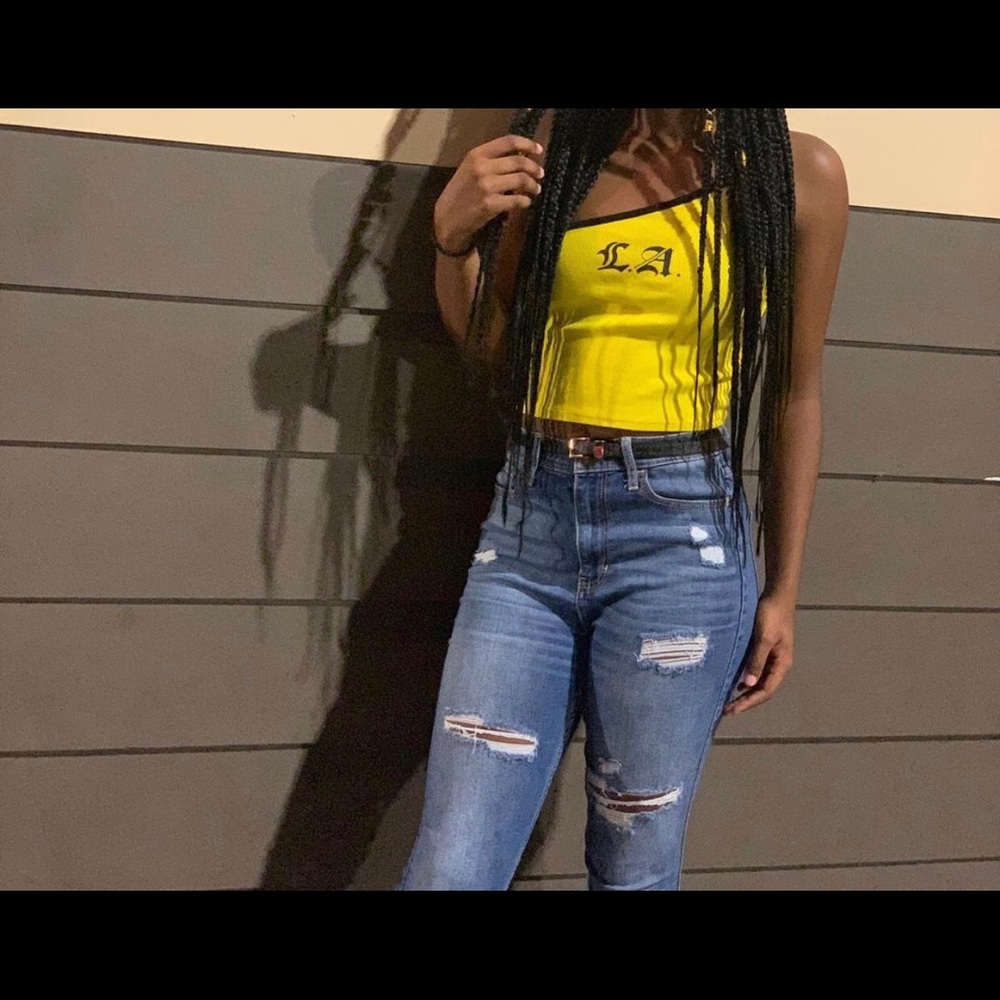 L.A Yellow and Black One Strap Crop-Top